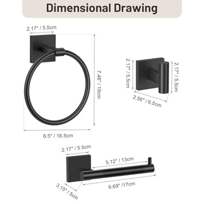 Towel Ring Set 4 Piece Bathroom Hardware Set Includes Towel Ring 2 Towel Hooks and Toilet Paper Holder Stainless Steel Wall Mounted (Matte Black) - color: Matte Black, size: Set C