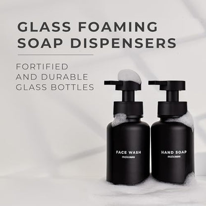 MaisoNovo Glass Foaming Soap Dispenser 14 Oz | Glass Bottles Pumps x 2 Black - color: Black Bottles/Black Plastic Pumps