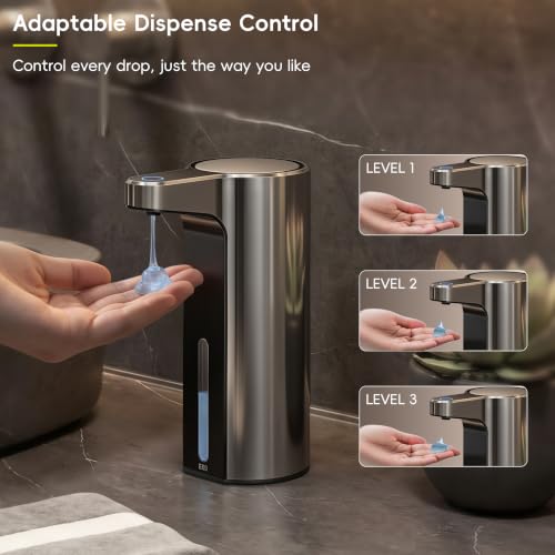 EKO Aroma 9 fl oz Automatic Liquid Soap Dispenser, Rechargeable & Water-Resistant for Kitchen and Bathroom with Adjustable Soap Dispensing Volume Control (Chrome Metallic) - color: Chrome Metallic, size: 9 oz (Standard Rechargeable)