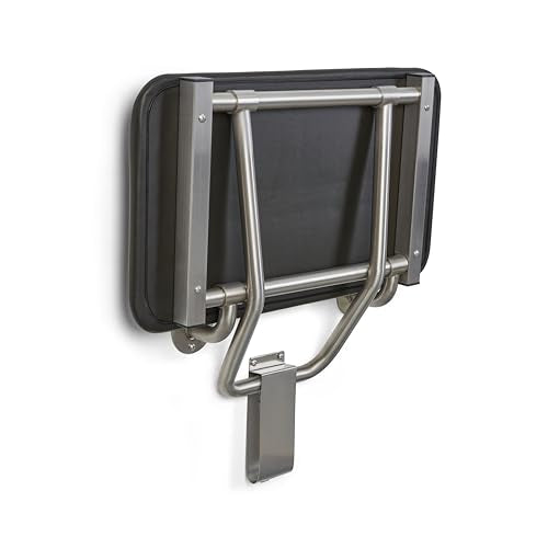 Seachrome 18" x 15" Black Padded Cushion Folding Wall Mount Bench Shower Seat, ADA Compliant - color: Black, size: 18 in