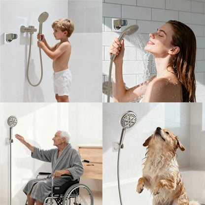 Hibbent 2 Pack Shower Head Holder, Strong Adhesive and Waterproof Handheld Shower Holder, Height Adjustable Wand Bracket, Wall Mount, No Drilling, Brushed Nickle - size: 2 Pack, style: Brushed Nickle