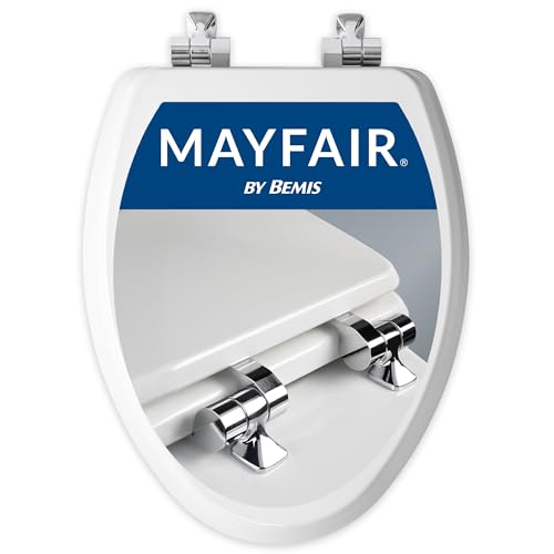 Mayfair Bennett Toilet Seat with Chrome Hinges, Slow Close Wood Seat, Secure Metal Hinges, Easy Install, Made in USA, Elongated, White - color: Chrome, size: Elongated