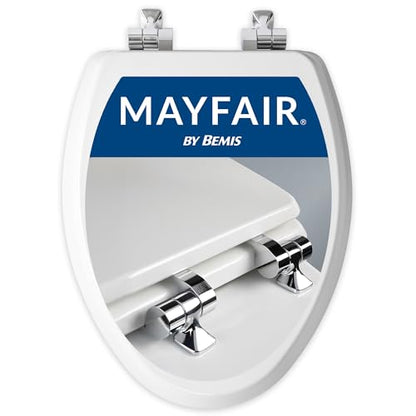 Mayfair Bennett Toilet Seat with Chrome Hinges, Slow Close Wood Seat, Secure Metal Hinges, Easy Install, Made in USA, Elongated, White - color: Chrome, size: Elongated