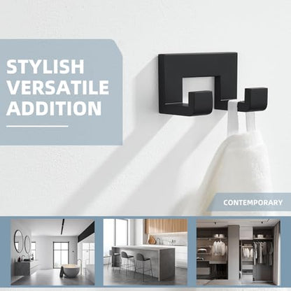 Angle Simple Double Towel Hook, Bathroom Hand Towel Holder, Matte Black | Rustproof SUS304 Stainless Steel Robe Coat Hook, Space Saving Home Storage for Kitchen Shower Entryway RV, Screws Mounted - color: Matte Black