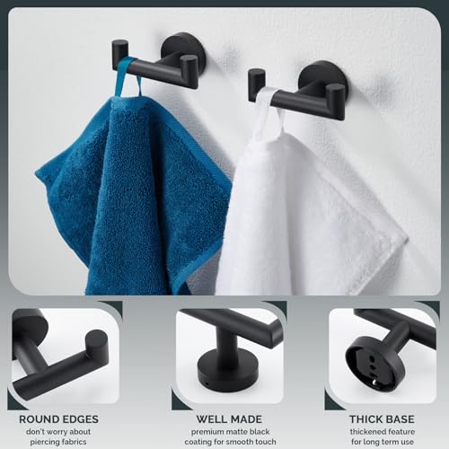 Angle Simple Double Towel Hook Matte Black 2 PCS, SUS304 Stainless Steel Bathroom Robe Hook, Hand Towel Holder for Wall - color: Matte Black, size: 2 Pack