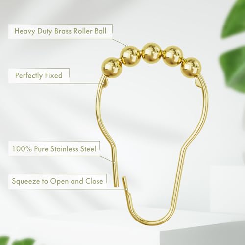 Shower Curtain Hooks, Gold Shower Curtain Rings Hooks, 24 Pcs Stainless Steel Shower Hooks for Shower Curtain Rust Proof, Shower Hooks for Curtain Bathroom - color: Polished Golden-24pack, style: Single Hooks