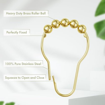 Shower Curtain Hooks, Gold Shower Curtain Rings Hooks, 24 Pcs Stainless Steel Shower Hooks for Shower Curtain Rust Proof, Shower Hooks for Curtain Bathroom - color: Polished Golden-24pack, style: Single Hooks