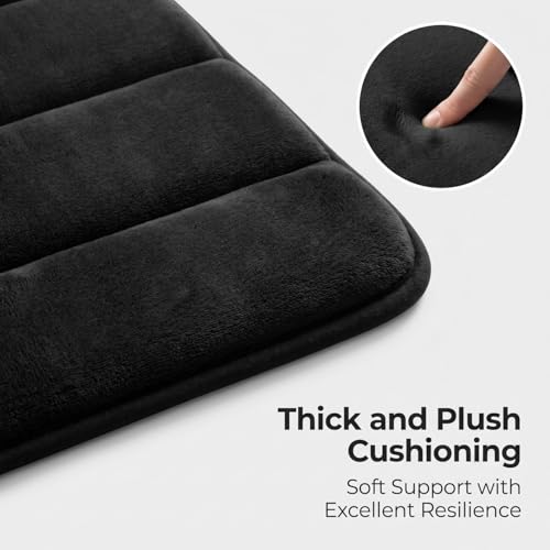 Bathroom Rugs Set 3 Piece, Memory Foam Bath Rugs, Non Slip Washable Bathroom Rug Set, Extra Soft Absorbent Bath Mats with U-Shaped Toilet Rug, Black - color: Black
