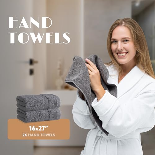 Gray Bath Towel Set of 6 - 100% Cotton Highly Absorbent Towels for Bathroom, 2 Luxury Bath Towels 650GSM, 2 Hand Towels, 2 Washcloths - color: Gray