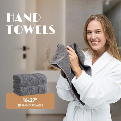 Gray Bath Towel Set of 6 - 100% Cotton Highly Absorbent Towels for Bathroom, 2 Luxury Bath Towels 650GSM, 2 Hand Towels, 2 Washcloths - color: Gray
