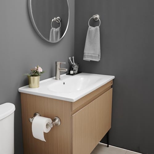 RUMOSE Pivoting Toilet Paper Holder and Hand Towel Ring, Brushed Nickel | Wall Mount, Bathroom Hardware Accessories 2 PCS Set, Toilet Tissue Roll Holder & Towel Hanger, Rustproof, Stainless Steel - color: Brushed Nickel