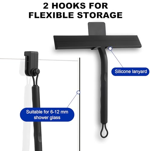wlich 8 Inch Shower Squeegee, Silicone Squeegee for Glass Doors with 2 Hook | Streak-Free Cleaning, No-Drill Storage Hook, Non-Slip Handle, for Home, Hotel, Gym, Office Glass, Mirrors, Tiles, Windows - size: Squeegee with 2 Hooks