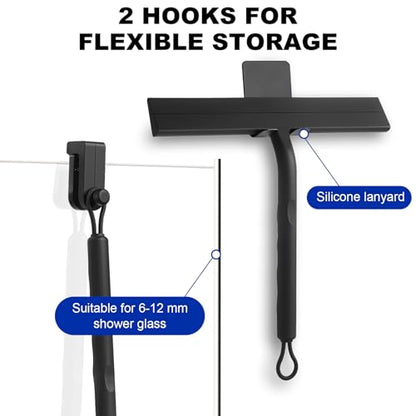 wlich 8 Inch Shower Squeegee, Silicone Squeegee for Glass Doors with 2 Hook | Streak-Free Cleaning, No-Drill Storage Hook, Non-Slip Handle, for Home, Hotel, Gym, Office Glass, Mirrors, Tiles, Windows - size: Squeegee with 2 Hooks