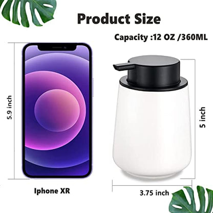 12Oz Hand Soap Dispenser - 2 Pack Ceramic Liquid Soap Dispenser Set | Lotion Dispenser with Easy-to-Press Pump, Reusable and Refillable Mordern Dish Soap Dispenser for Bathroom & Kitchen, White - color: White Liquid Dispenser