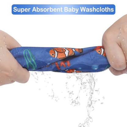 Baby Washcloths, 24Pack Baby Wash Cloths Extra Soft & Ultra Absorbent, Baby Towels and Washcloths Face Towels for Unisex Boys Girls Body, Washclothes Gentle on Sensitive Skin, 9x9 Fish - color: Fish