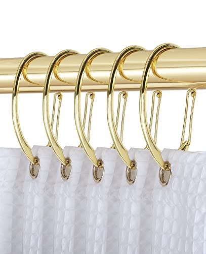 Shower Hooks - Shower Curtain Rings for Bathroom - Rust Proof Shower Curtain Hooks for Shower Curtain or Liner - Set of 12, Gold - color: Gold
