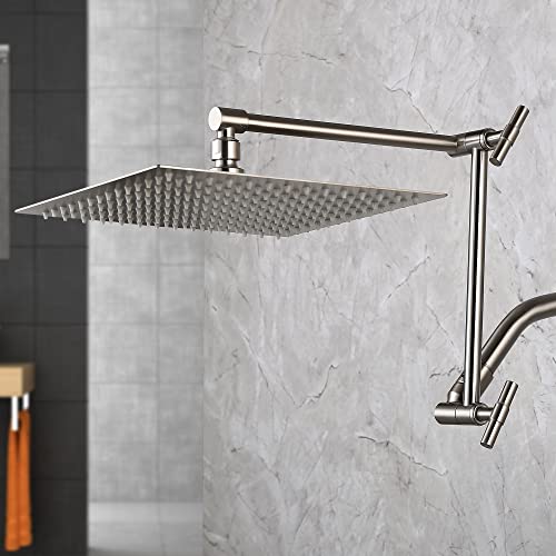 Shower Head Extension Arm - 13'' Shower Arm Extension for Rain & Handheld Shower Head, Height & Range Adjustable Shower Extension Arm with Locking Nuts, G1/2 Universal Connector, Brushed Nickel - color: Brushed Nickel