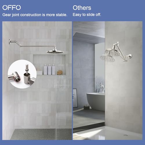 OFFO Shower Head Extension Arm, 16 in Shower Extension Arm with Locking Nut, Adjustable Shower Arm Extender, G1/2 Connector for Fixed Shower Head & Handheld Showerhead, Brushed Nickel - color: Brushed Nickel, style: 16 in