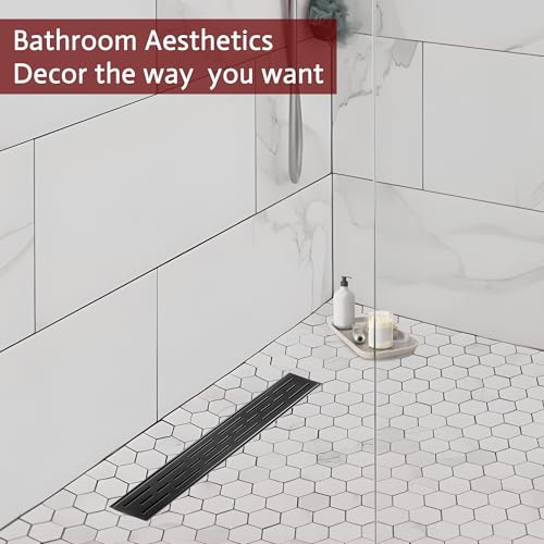 Linear Shower Drain, 32" Matte Black, Easy to Install & Clean | Including Hair Catcher & Removable Grate, Fits No-hub System, 304 Stainless Steel(Drain Base Not Included) - color: Matte Black, size: 32 inch