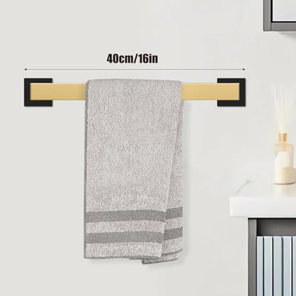 5 Piece Black and Gold Towel Bar Set - Gold and Black Bathroom Accessories with 2 Towel Hook, Stainless Steel Wall Mounted Bathroom Towel Rack Set - Square 16-Inch - color: Black and Gold, size: 16 IN