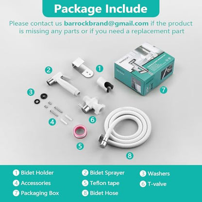 BARROCK Handheld Bidet Sprayer for Toilet, Stainless Steel Metal Made Baby Cloth Diaper Spraying Kit, Bathroom Toilet Bidet Attachment Set for Bathing Pets and Feminine Hygiene, Chrome and White - color: Matte White