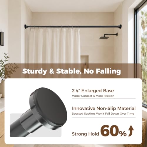 HYSEYY Heavy Duty Shower Curtain Rod,26-80inch Adjustable Tension Rod Black | No Drilling Shower Rods for Bathroom, 1" Diameter Spring Tension Curtain Rod, Non Slip Rust Proof Curtain Rod for bathtubs - color: Black