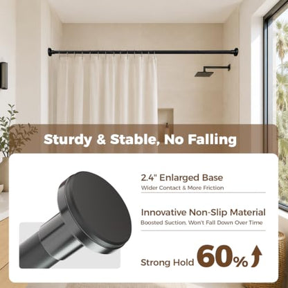 HYSEYY Heavy Duty Shower Curtain Rod,26-80inch Adjustable Tension Rod Black | No Drilling Shower Rods for Bathroom, 1" Diameter Spring Tension Curtain Rod, Non Slip Rust Proof Curtain Rod for bathtubs - color: Black