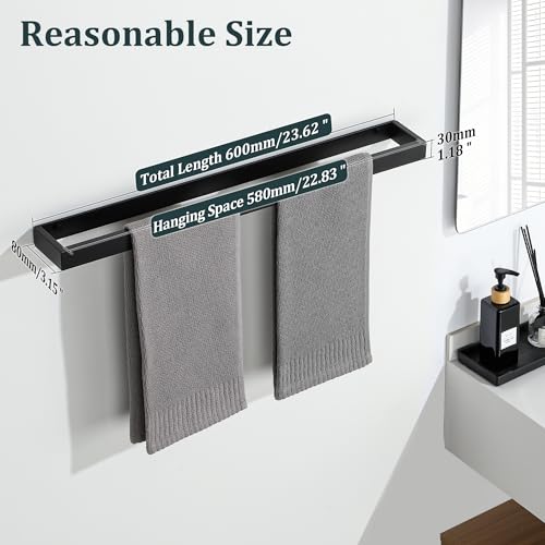 Sayayo Matte Black Towel Racks for Bathroom, 24 Inch Towel Bar Wall Mount | SUS304 Stainless Steel Bath Towel Holder, Square Towel Rod (22.8 Inch Hanging Length) - color: Black, size: 24 Inch（Screw Fixing Only）