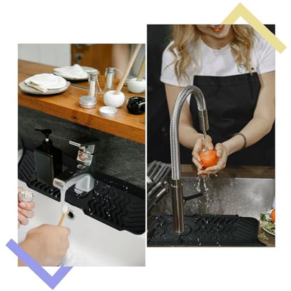 Craftdady 17.5'' Faucet Mat for Kitchen Sink Silicone Sink Splash Guard | 5° Slope Fast Self-draining Black Kitchen Sink Faucet Mat Behind Faucet fit for Countertop Bathroom Farmhouse - color: Black