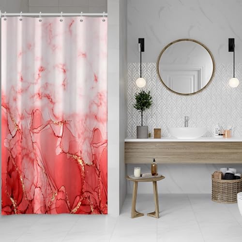 Red Marble Stall Waterproof Shower Curtain 36x72 inches | RV Small Shower Curtain Set for Bathroom, Abstract Modern, Machine Washable, Easy to Install with Hooks, Ombre White Red - color: Red, size: 36"W x 72"L (Pack of 1)