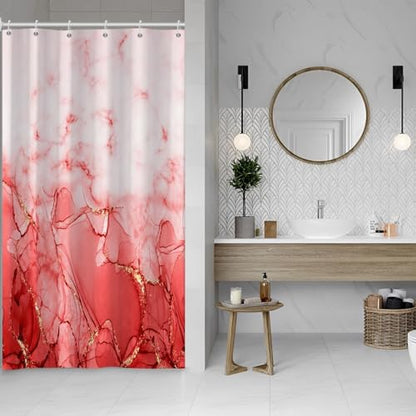 Red Marble Stall Waterproof Shower Curtain 36x72 inches | RV Small Shower Curtain Set for Bathroom, Abstract Modern, Machine Washable, Easy to Install with Hooks, Ombre White Red - color: Red, size: 36"W x 72"L (Pack of 1)