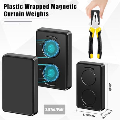 Phoncoo 18 Pcs Outdoor Curtain Weights, Plastic Wrapped Magnetic Drapery Weights, Waterproof Heavy Duty Curtain Magnets for Heavy Wind Outside, Shower Curtain, Tablecloth, Flag (Black) - color: Black-18pcs