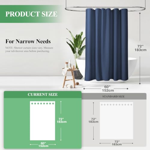 Stall Waffle Shower Curtain 256 GSM Heavy Fabric 60x72 Navy Blue | 60 Inch Wide, Thick Polyester Cloth, Weighted Hem, Water Repellent, Washable Hotel Shower Curtain Set for Bathroom 10 Hooks - color: Navy Blue, size: 60"W x 72"L (Pack of 1)