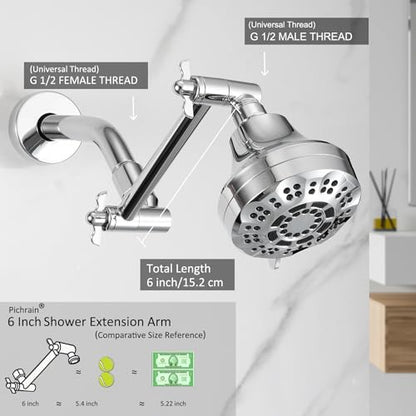 6 Inch Adjustable Shower Head Extension Arm, All-Metal Shower Arm Extender with Locking Set Screw for Rainfall, Fixed, Handheld Showerheads, G1/2 Universal Thread, Easy Installation, Chrome - color: CP, style: 6 Inch
