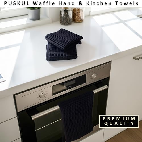 PÜSKÜL Natural 100% Turkish Cotton Waffle Kitchen and Hand Towels, 3-Piece | Black, 32x16" Large, Premium 3D Honeycomb Weave Soft Absorbent Quick-Dry Lint-Free Dish Towel, Oeko-Tex Made in Turkey - color: Black, size: Kitchen & Hand Towels Pack of 3