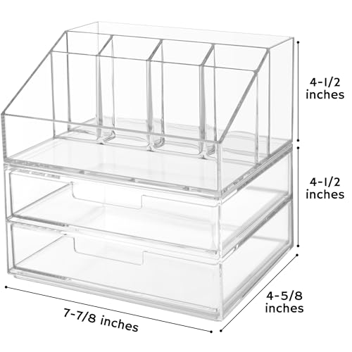 STORi Stackable Desk and Drawer Organizer, Clear Pen Pencil Makeup Brush Holder for Desktops and Vanities, 6 Compartment Caddy with 2 Wide Drawers (Made in USA) - style: Organizer & Drawer Set