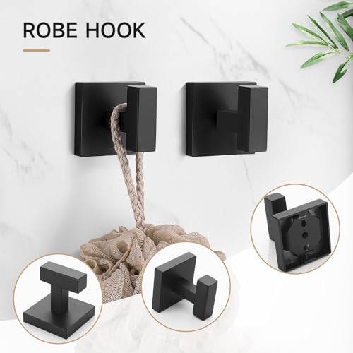 TQKAG Matte Black Bathroom Hardware Accessories Set 10 Pieces, 23.6" SUS304 Stainless Steel Towel Bar Set Wall Mounted Includes Single Towel Bar, Towel Ring, Toilet Paper Holder, Double Towel Hooks - color: Matte Black, size: 10-Pieces Set