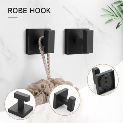 TQKAG Matte Black Bathroom Hardware Accessories Set 10 Pieces, 23.6" SUS304 Stainless Steel Towel Bar Set Wall Mounted Includes Single Towel Bar, Towel Ring, Toilet Paper Holder, Double Towel Hooks - color: Matte Black, size: 10-Pieces Set