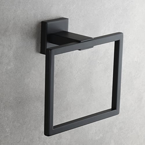 Black Hand Towel Holder Stainless Steel Square Towel Ring for Bathroom Wall Mount, SBH239B - color: Black