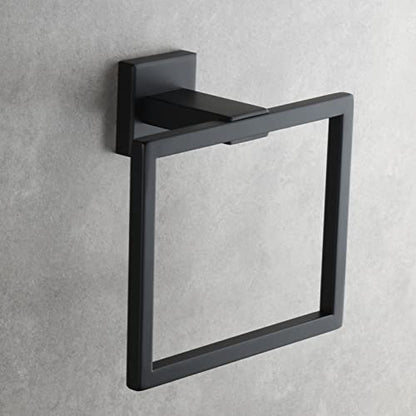 Black Hand Towel Holder Stainless Steel Square Towel Ring for Bathroom Wall Mount, SBH239B - color: Black