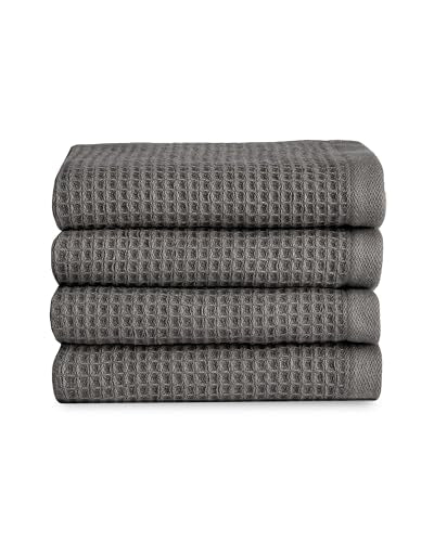 Cozy Earth Waffle Washcloths, Mini Textured Waffle Weave Pattern | 60% Cotton 40% Viscose from Bamboo Washcloths 13 x 13 Inches, Soft and Absorbent Terry, 4 Pack - color: Charcoal, size: Washcloth