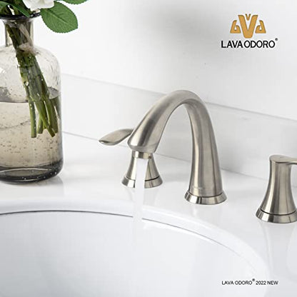 Bathroom Faucet for Sink 3 Hole, Brushed Nickel, BF405-BN | 8 inch Widespread Bathroom Faucet 2 Handle Bathroom Sink Faucet for Vanity with Drain Assembly Supply line, Brushed Nickel - color: Brushed Nickel