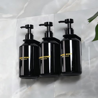 Wall Mounted Shampoo Dispenser for Shower, 3 Chamber 16.9 fl oz Each, 4CC Pump Soap Dispenser for Bathroom, Glossy Black Shampoo and Conditioner Dispenser with Crystal Labels (Black) - color: Black