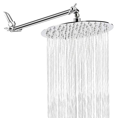 NearMoon Rain Shower Head with 11'' Adjustable Arm, High Pressure Stainless Steel Rainfall Shower, Ultra-Thin Design - Pressure Boosting (8 Inch, Chrome) - color: Chrome, size: 8 Inch