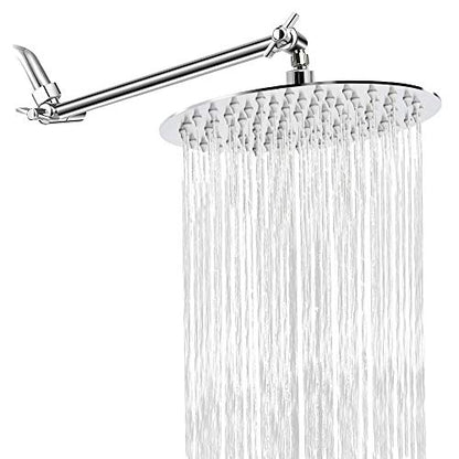 NearMoon Rain Shower Head with 11'' Adjustable Arm, High Pressure Stainless Steel Rainfall Shower, Ultra-Thin Design - Pressure Boosting (8 Inch, Chrome) - color: Chrome, size: 8 Inch