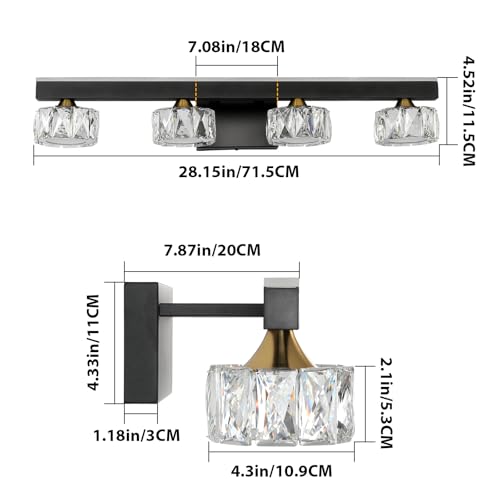 Black Crystal Bathroom Vanity Light Fixtures Over Mirror for Bathroom Lighting (4 Lights)