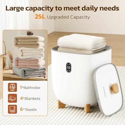 Electactic 25L Towel Warmer,Large Towel Warmers for Bathroom,Hot Towel Warmers Bucket with 2 Heating Modes,Auto Shut-Off,LCD Screen,Fits 2 Blankets,Bathrobes, for Gift, White