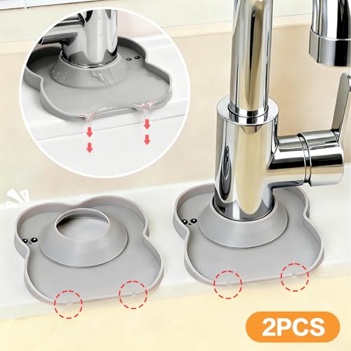 Silicone Faucet Mat for Kitchen Tap Compact Sink Splash Guard Protectors Behind Draining,Grey 2PCS - color: GreyX2
