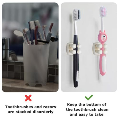 Silicone Toothbrush Holder Multi-Function Hook Waterproof self Adhesive Single Toothbrush Hook Plug Holder for Wall for Hanging Bathroom Kitchen Living Room Office (Square-Cream) - color: Square-cream