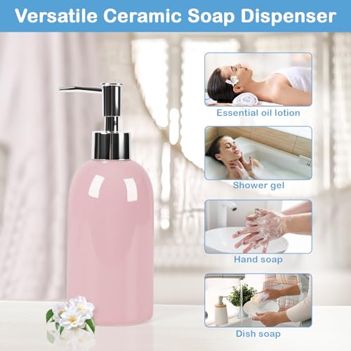 Natheeph Soap Dispenser for Bathroom/Kitchen Fill Hand Soap/Dish Soap, 14OZ | Soap Pump Dispenser Bottle, Ceramic Soap Dispenser Refillable Shampoo/Lotion/ Liquid/Detergent for Bathroom/Kitchen (Pink) - color: Pink